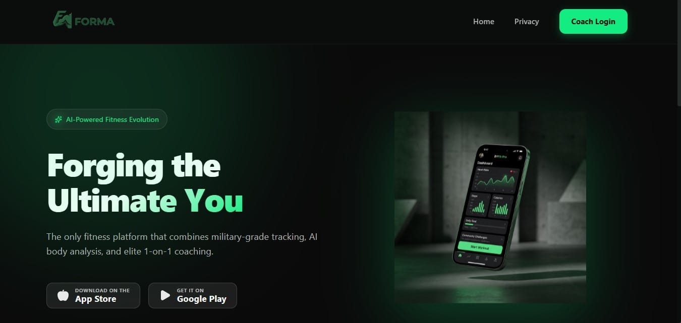 Screenshot of FORMA Website - Coach Dashboard